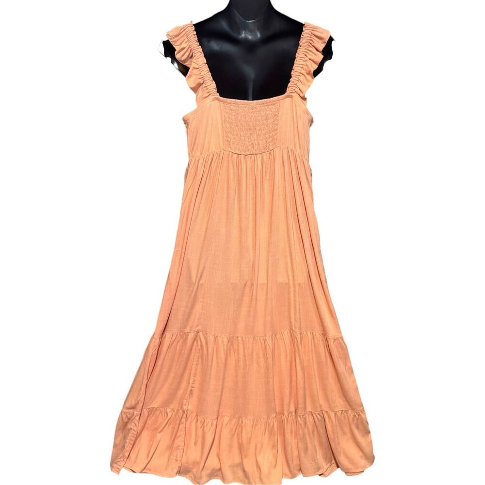Torrid Peach Maxi Dress Size 1 Ruffle Strap Tiered Empire Waist Pockets NWT - Picture 9 of 15